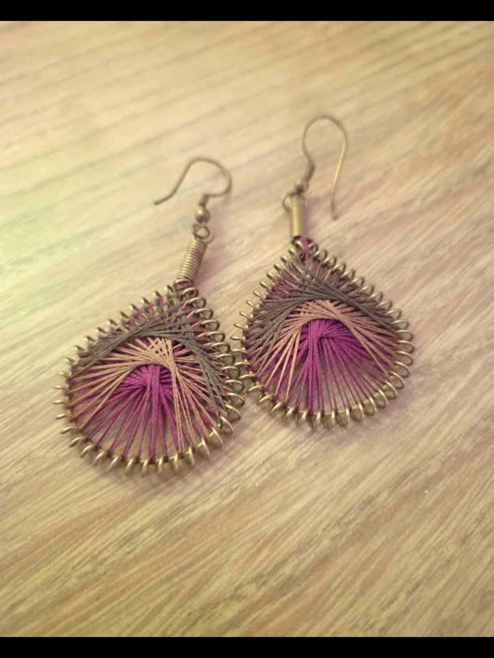 Handcrafted Purple Thread Teardrop Dangle Earrings